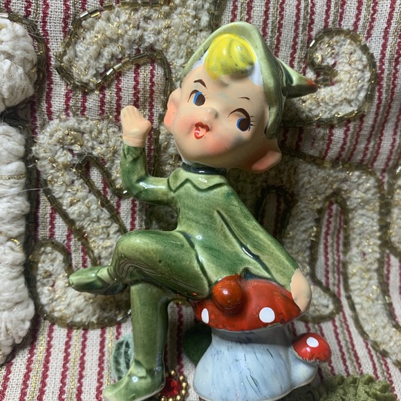 Pristine 50’s Lefton Elves #4193 Trademark Exclusives Japan Green/ mushrooms. - Picture 5 of 11